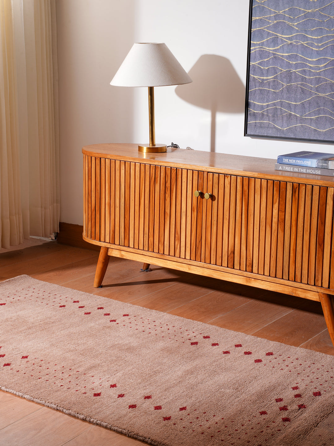 Contemporary Hand Knotted Wool Rug with Minimalist Border Design