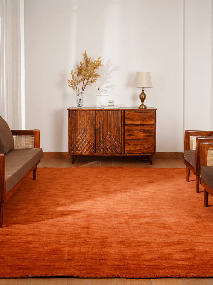 Light Red Solid Hand-Knotted Wool Rug