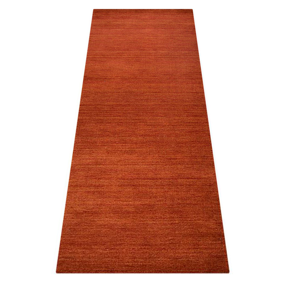 Light Red Solid Hand-Knotted Wool Rug