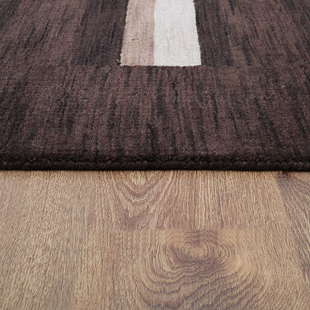 Hand Knotted Wool Area Rug Contemporary Brown Beige L00904