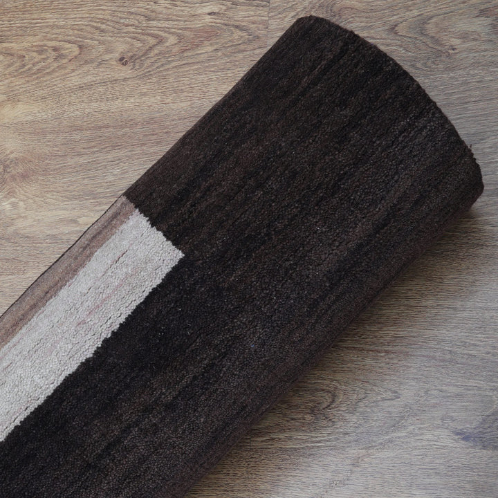 Hand Knotted Wool Area Rug Contemporary Brown Beige L00904