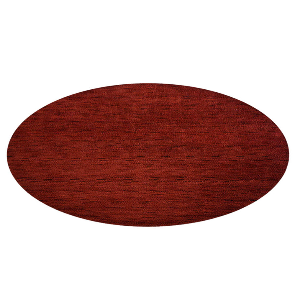 Dark Red Solid Hand-Knotted Wool Rug
