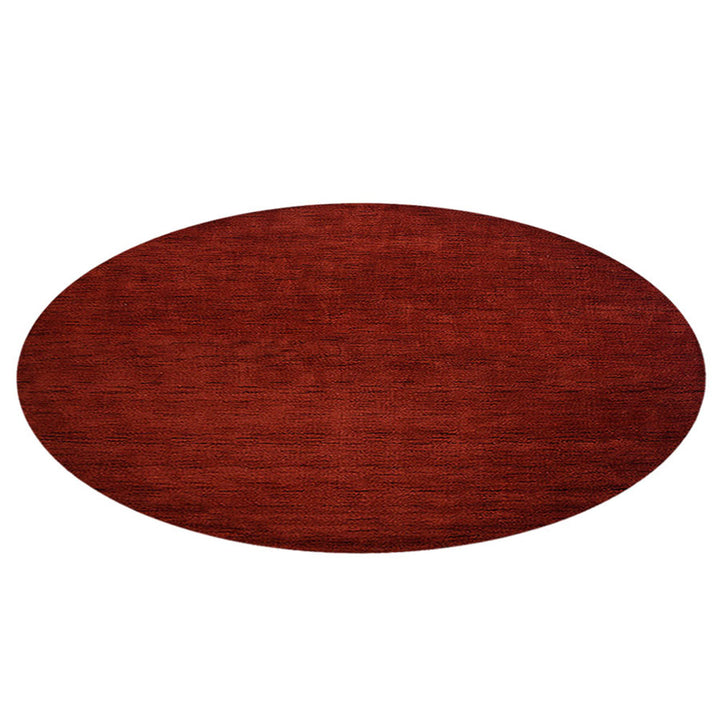 Dark Red Solid Hand-Knotted Wool Rug