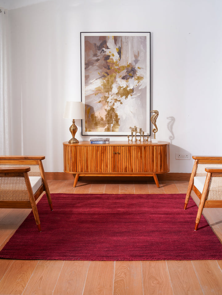 Dark Red Solid Hand-Knotted Wool Rug