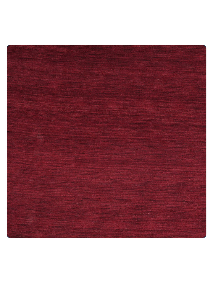 Dark Red Solid Hand-Knotted Wool Rug