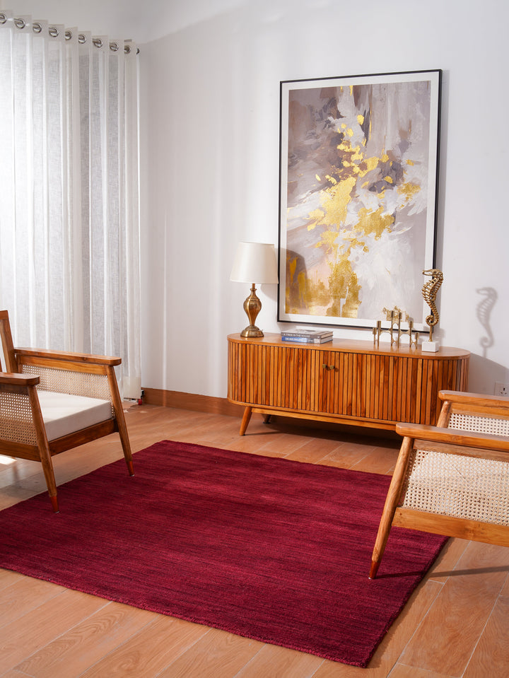 Dark Red Solid Hand-Knotted Wool Rug