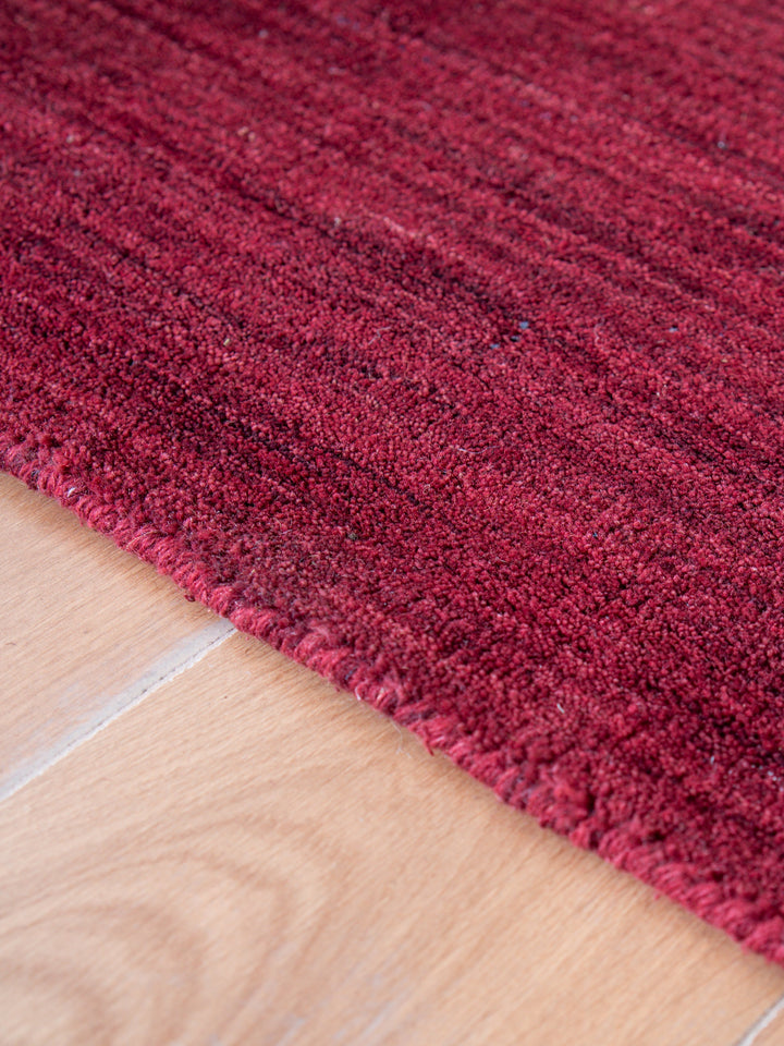 Dark Red Solid Hand-Knotted Wool Rug