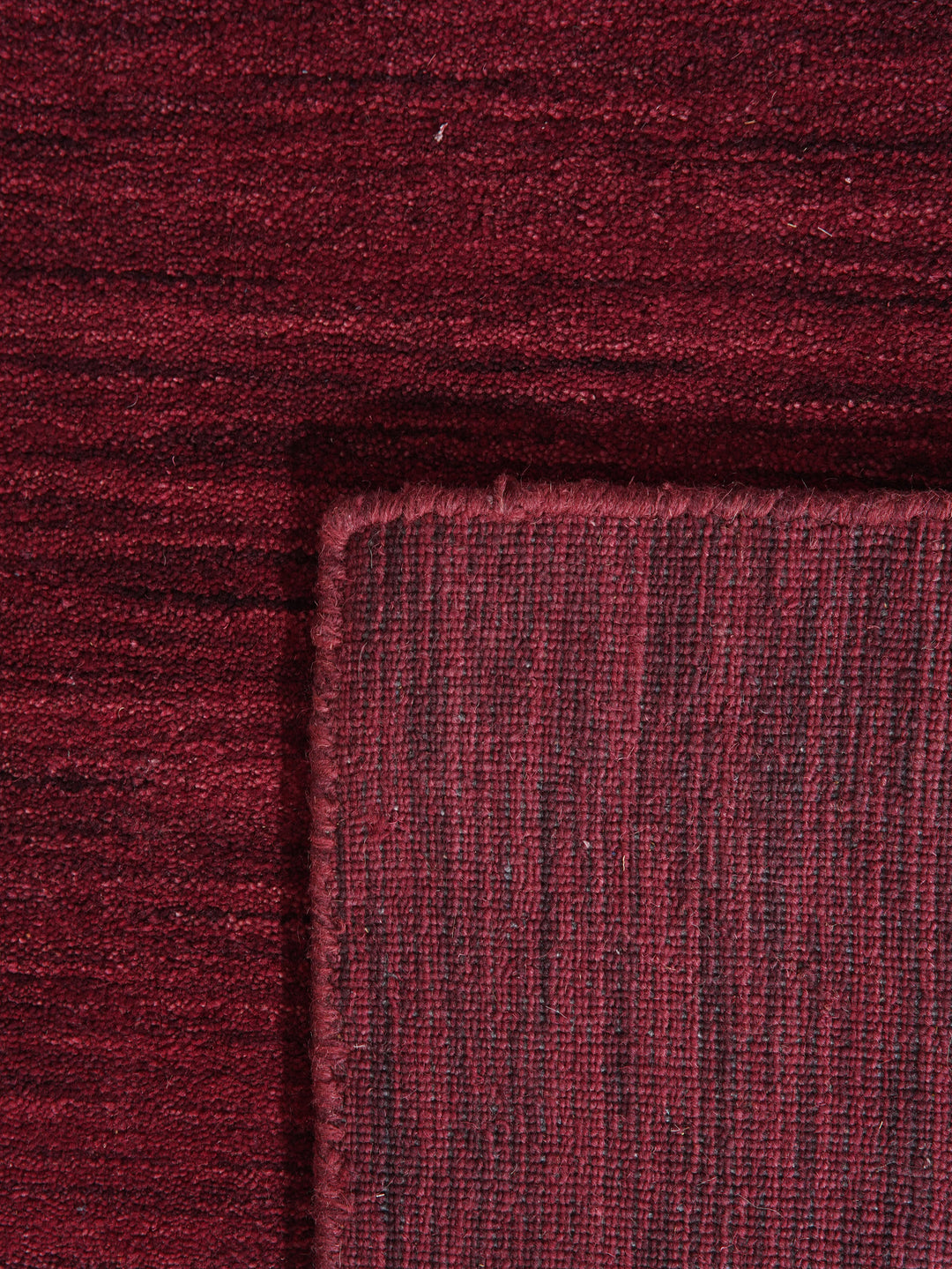 Dark Red Solid Hand-Knotted Wool Rug
