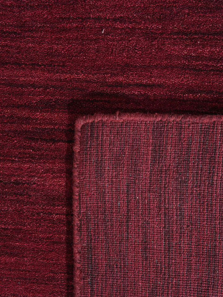 Dark Red Solid Hand-Knotted Wool Rug