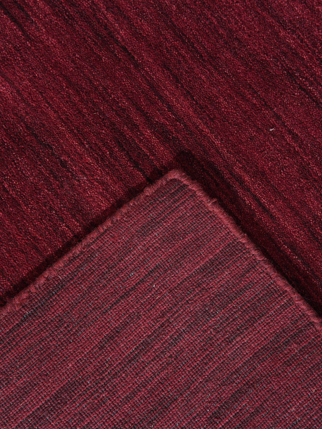 Dark Red Solid Hand-Knotted Wool Rug