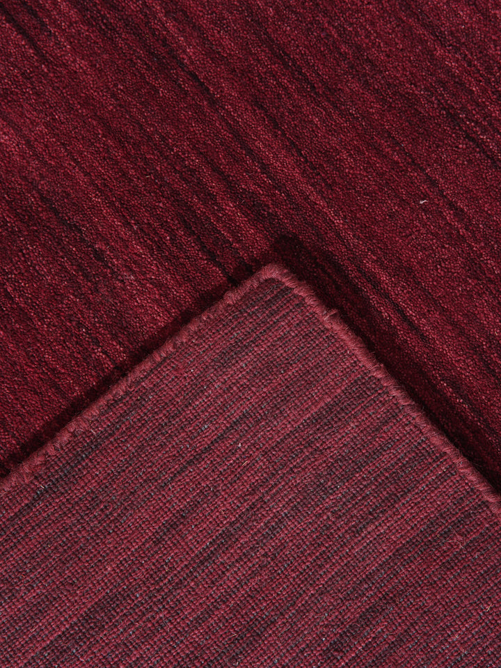 Dark Red Solid Hand-Knotted Wool Rug