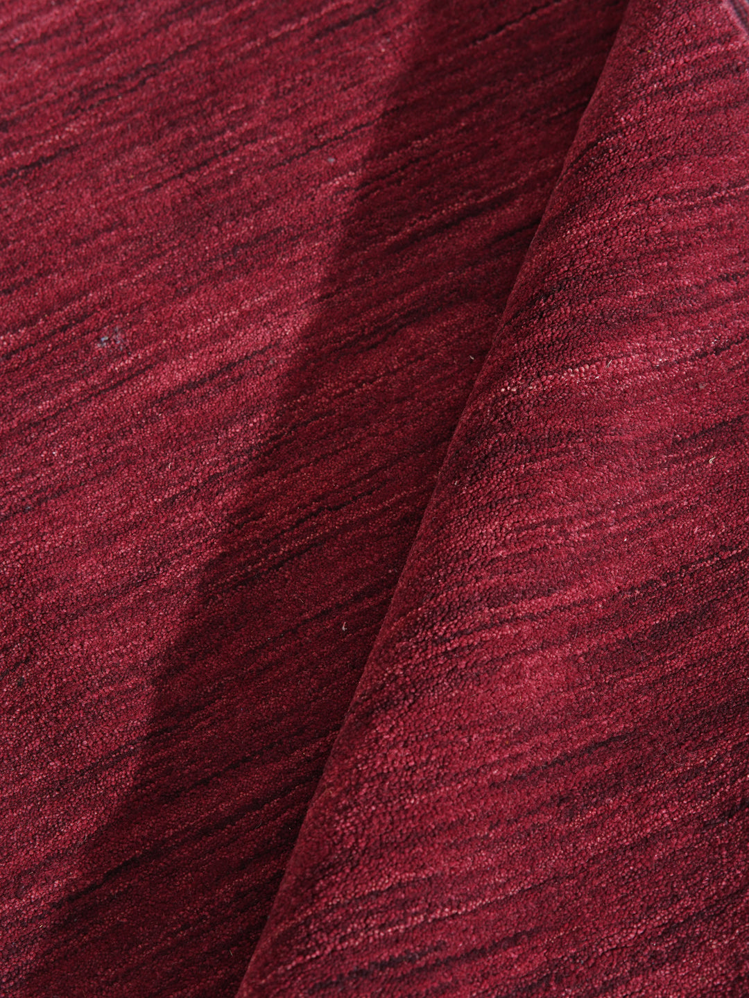 Dark Red Solid Hand-Knotted Wool Rug