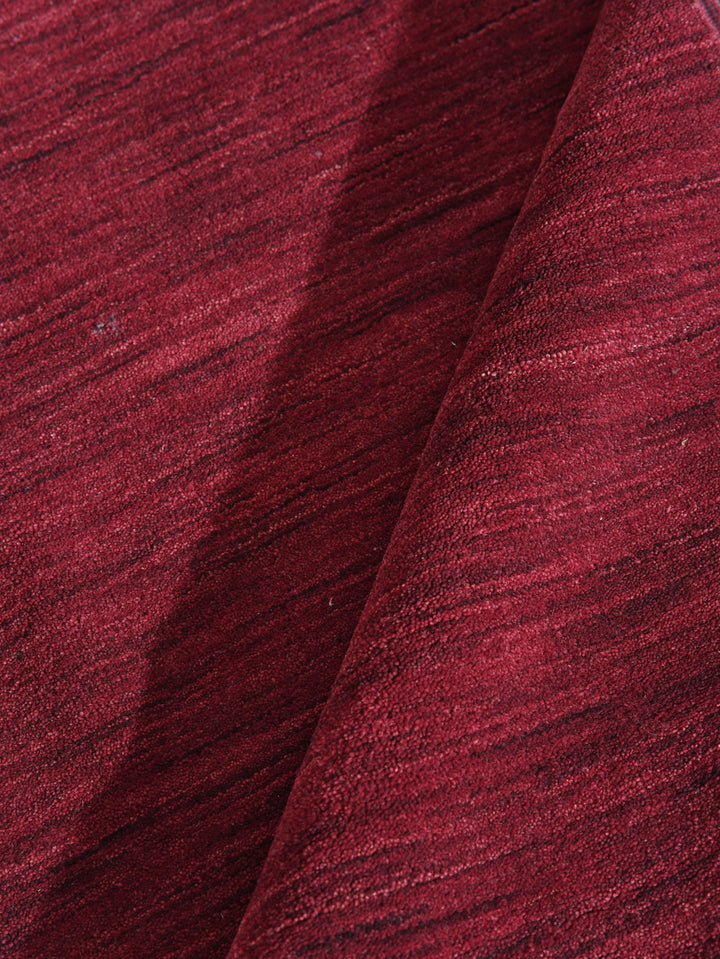 Dark Red Solid Hand-Knotted Wool Rug