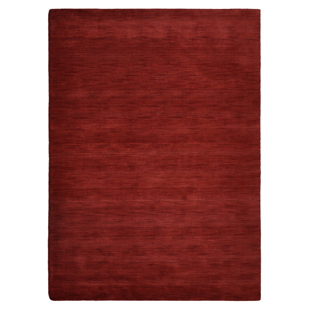 Dark Red Solid Hand-Knotted Wool Rug