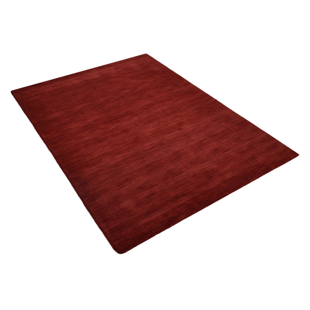 Dark Red Solid Hand-Knotted Wool Rug