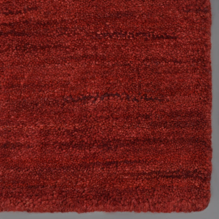 Dark Red Solid Hand-Knotted Wool Rug