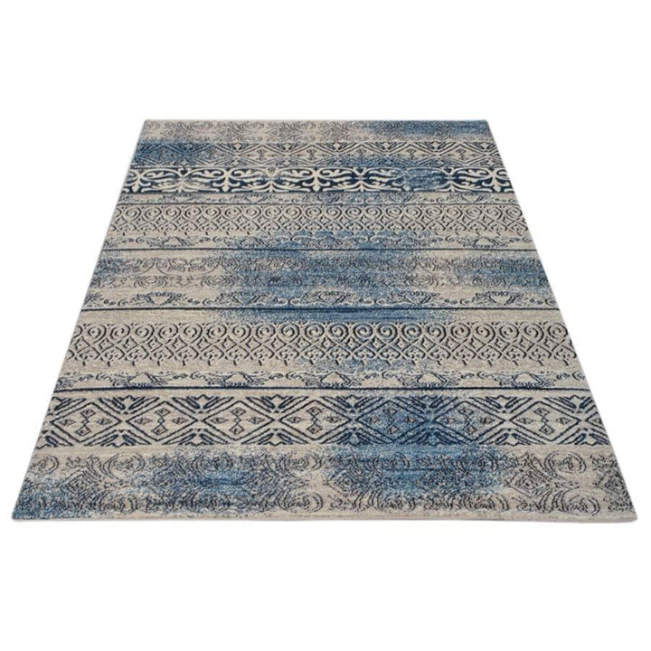 Machine Woven Heatset Polypropylene Area Rug Contemporary Beige Blue M00005