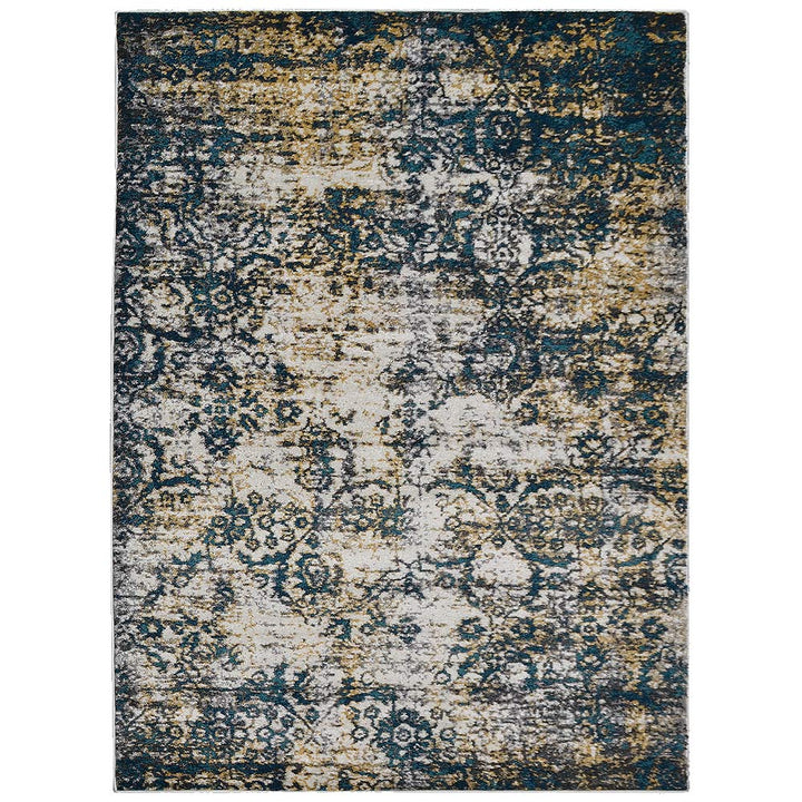 Machine Woven Heatset Polypropylene Area Rug Floral Beige Blue M00006