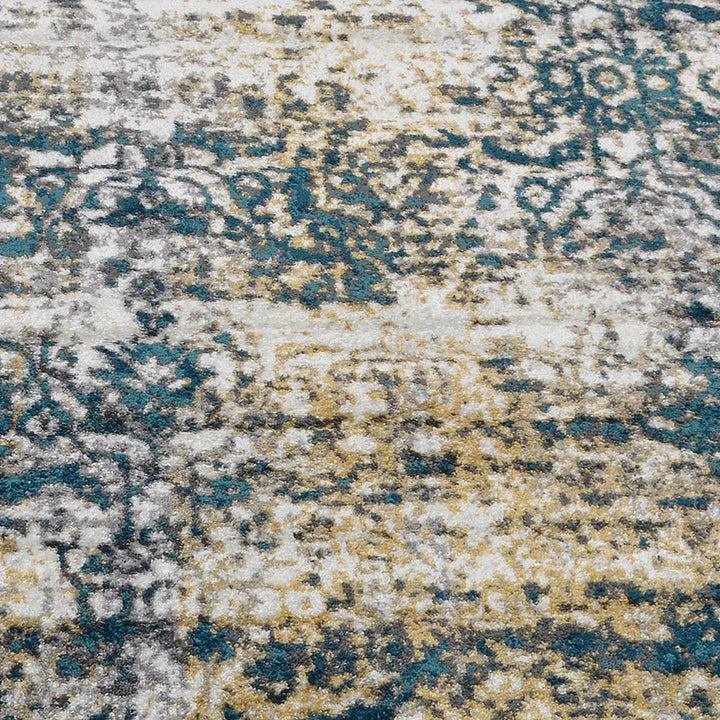 Machine Woven Heatset Polypropylene Area Rug Floral Beige Blue M00006