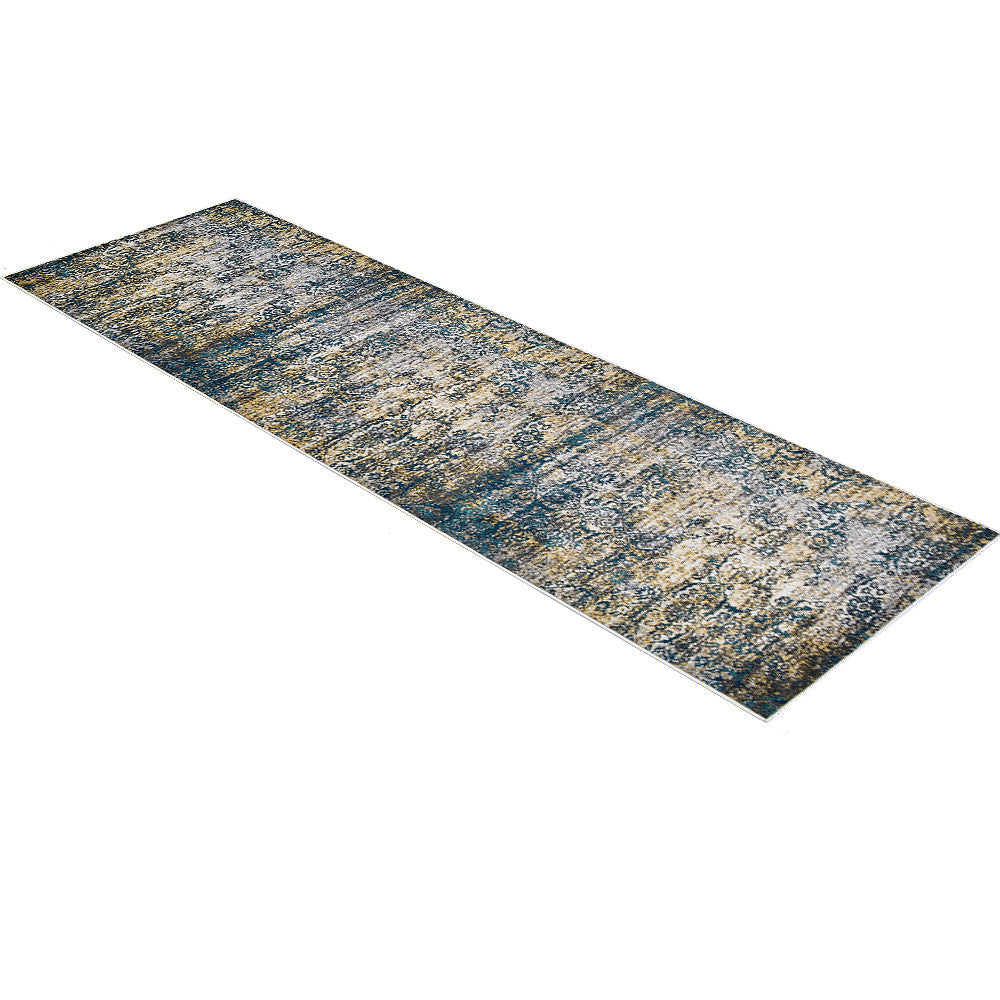 Machine Woven Heatset Polypropylene Area Rug Floral Beige Blue M00006