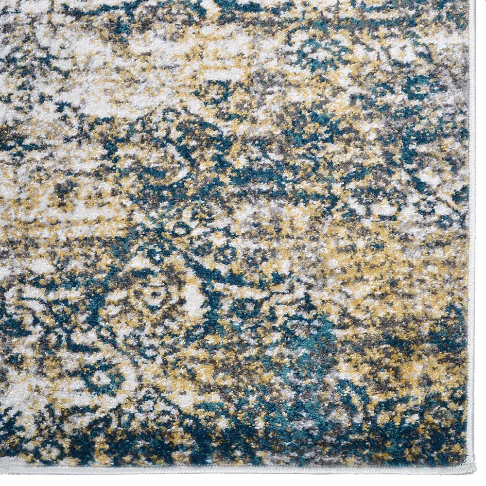 Machine Woven Heatset Polypropylene Area Rug Floral Beige Blue M00006