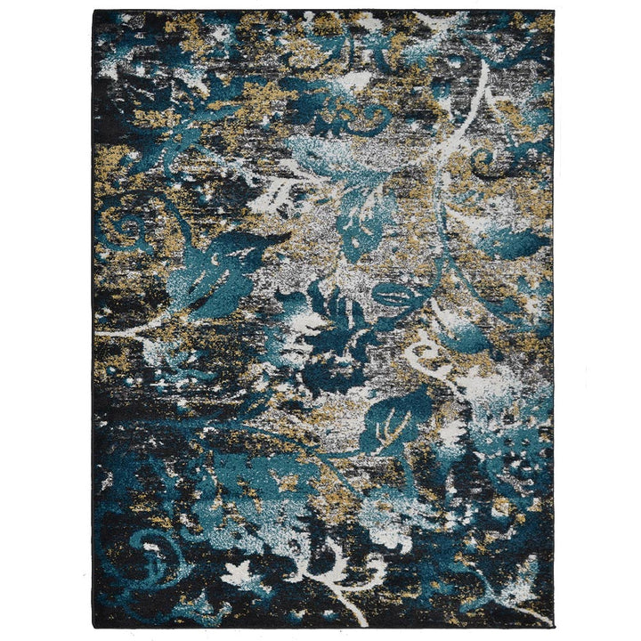 Machine Woven Heatset Polypropylene Area Rug Floral Blue M00014