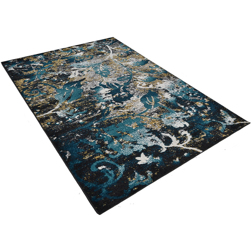 Machine Woven Heatset Polypropylene Area Rug Floral Blue M00014