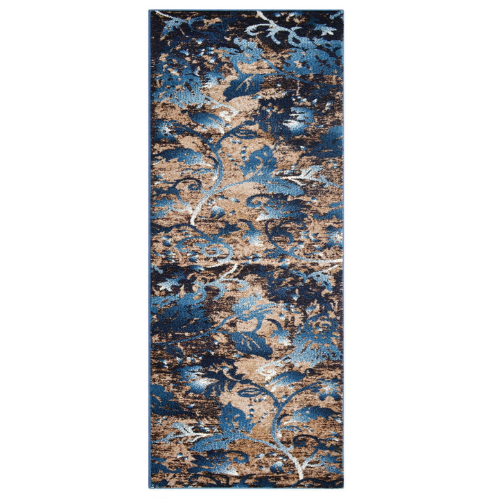 Machine Woven Heatset Polypropylene Area Rug Floral Blue M00014
