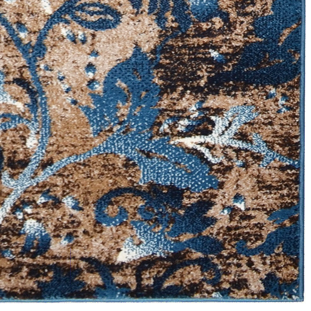 Machine Woven Heatset Polypropylene Area Rug Floral Blue M00014
