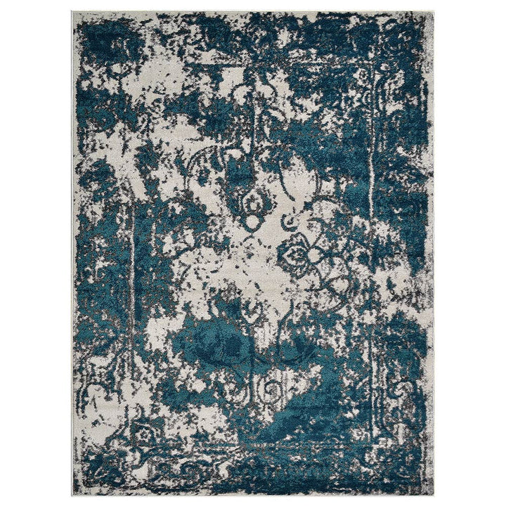 Machine Woven Heatset Polypropylene Area Rug Abstract Ivory Blue M00022