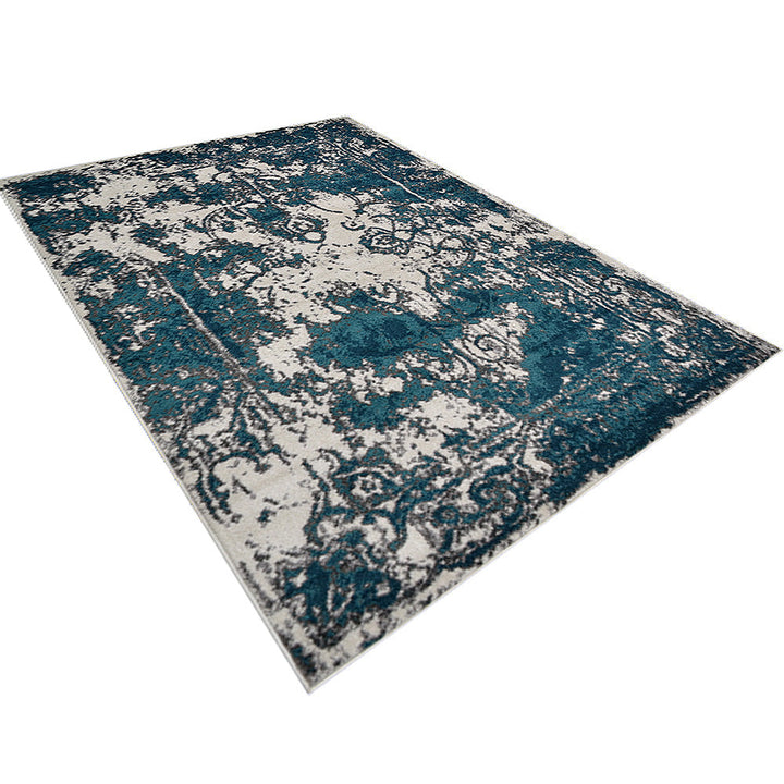 Machine Woven Heatset Polypropylene Area Rug Abstract Ivory Blue M00022