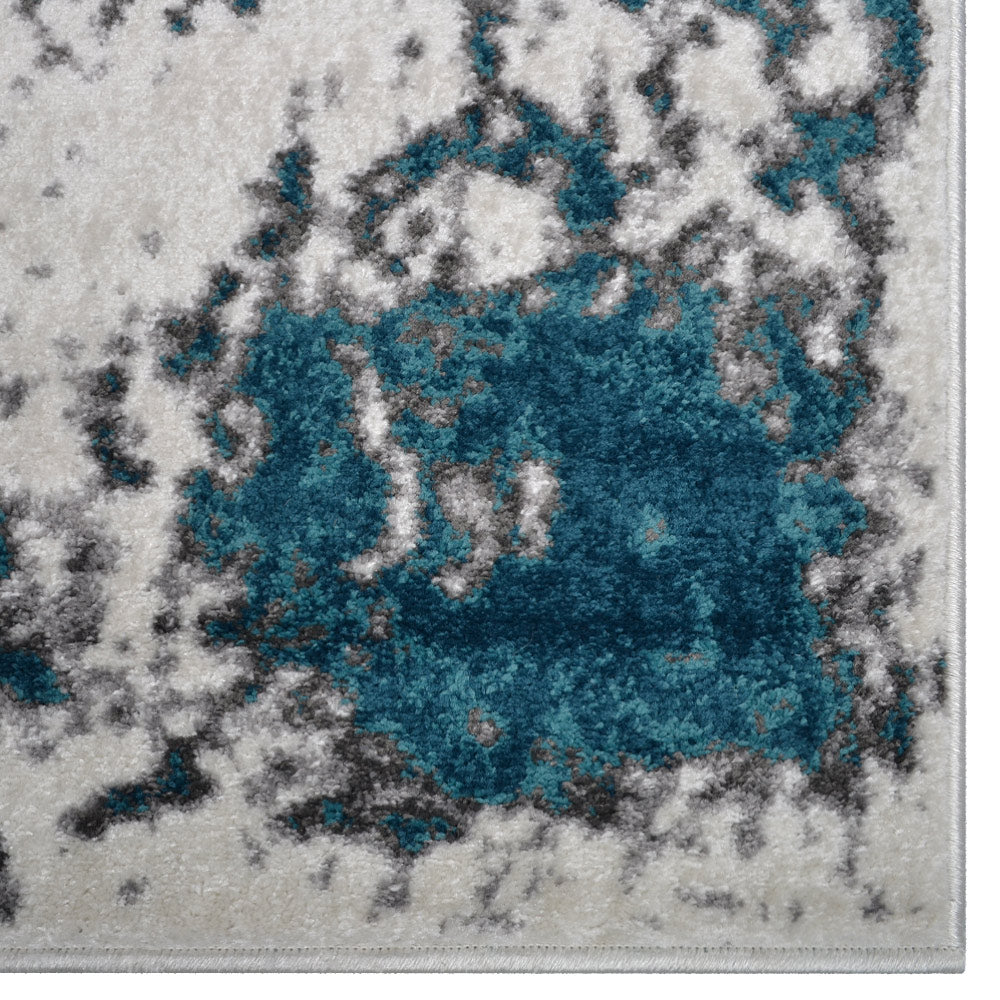 Machine Woven Heatset Polypropylene Area Rug Abstract Ivory Blue M00022