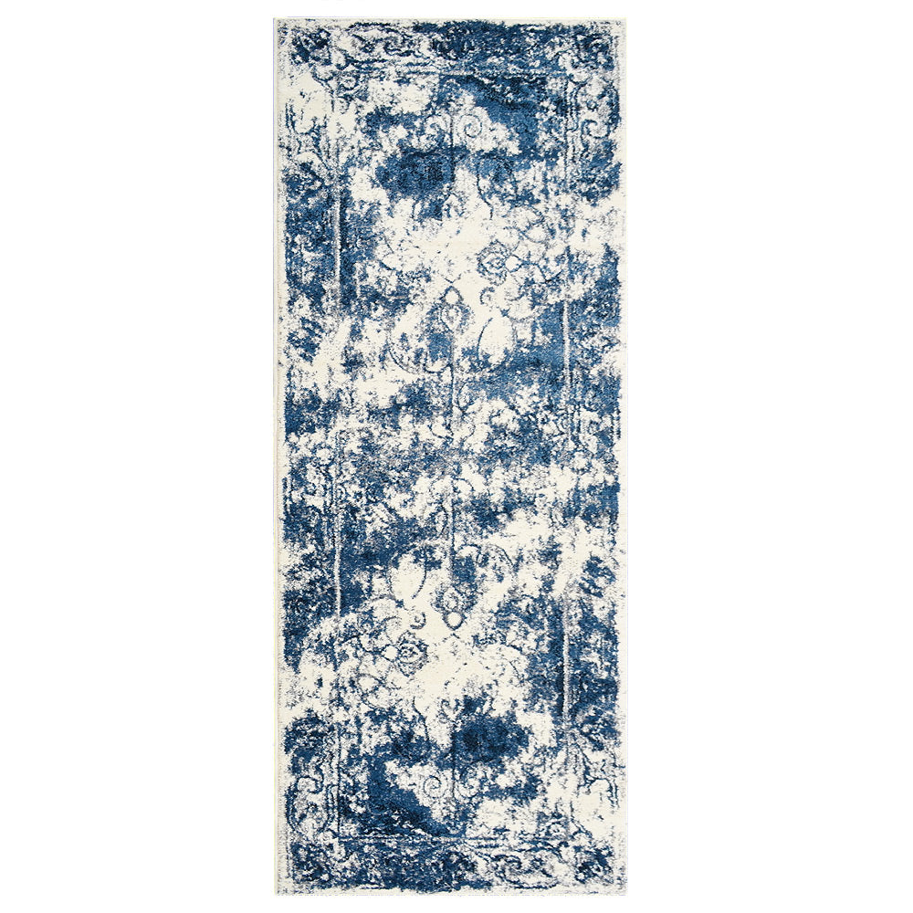 Machine Woven Heatset Polypropylene Area Rug Abstract Ivory Blue M00022