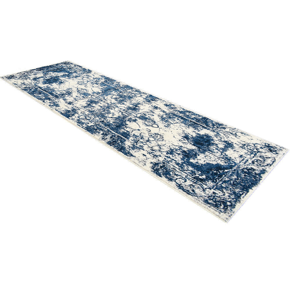 Machine Woven Heatset Polypropylene Area Rug Abstract Ivory Blue M00022