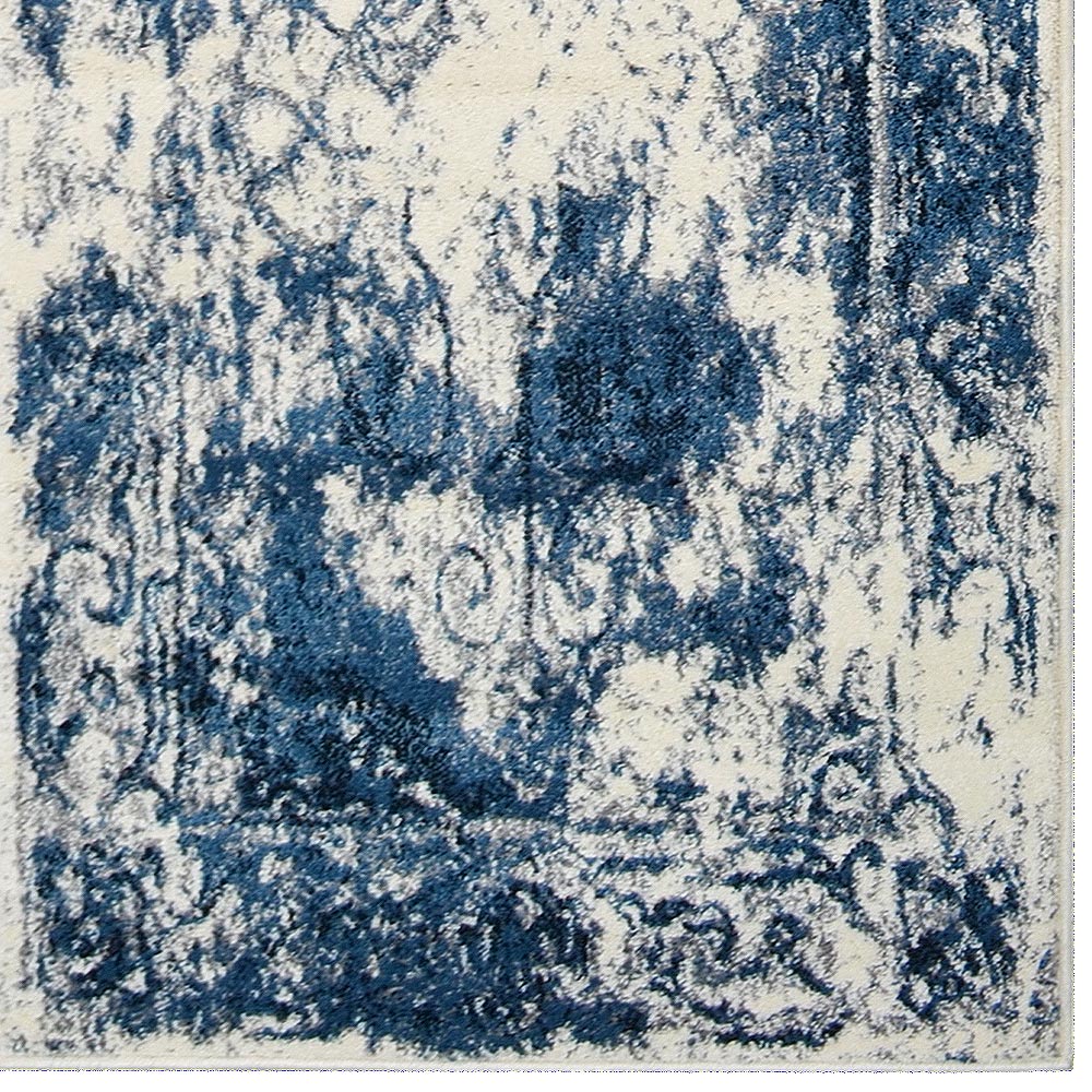 Machine Woven Heatset Polypropylene Area Rug Abstract Ivory Blue M00022