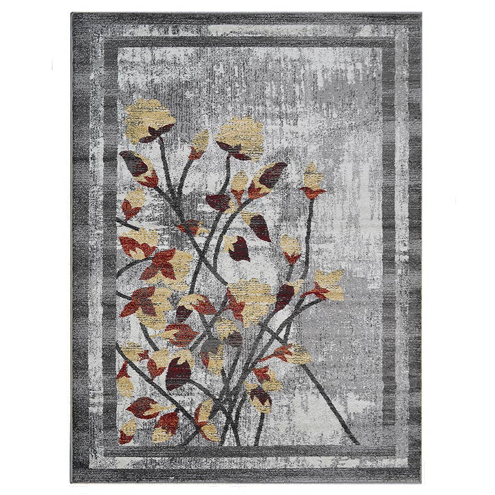 Machine Woven Heatset Polypropylene Area Rug Floral Silver M00023