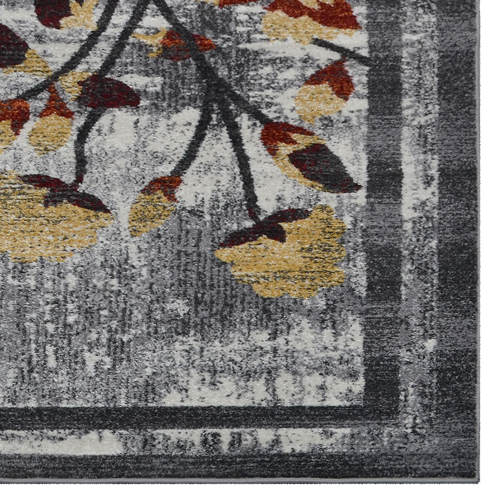 Machine Woven Heatset Polypropylene Area Rug Floral Silver M00023