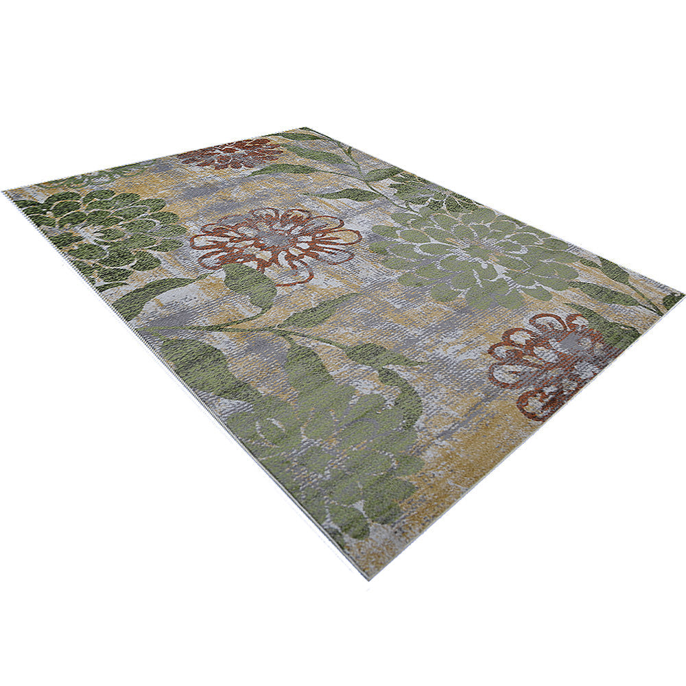 Machine Woven Heatset Polypropylene Area Rug Floral Beige Green M00024