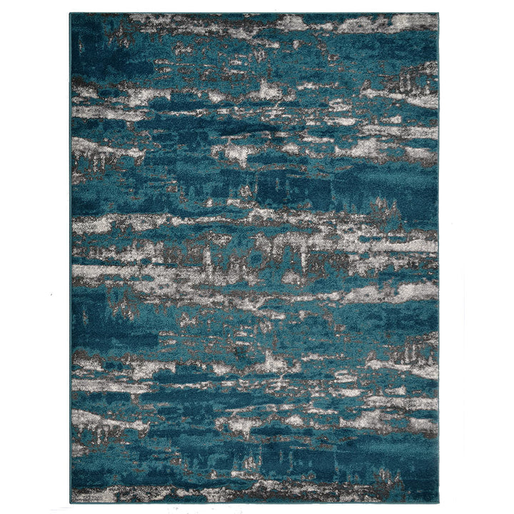 Machine Woven Heatset Polypropylene Area Rug Abstract Silver Blue M00031