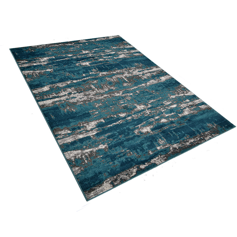 Machine Woven Heatset Polypropylene Area Rug Abstract Silver Blue M00031