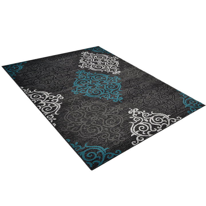 Machine Woven Heatset Polypropylene Area Rug Contemporary Silver Blue M00039