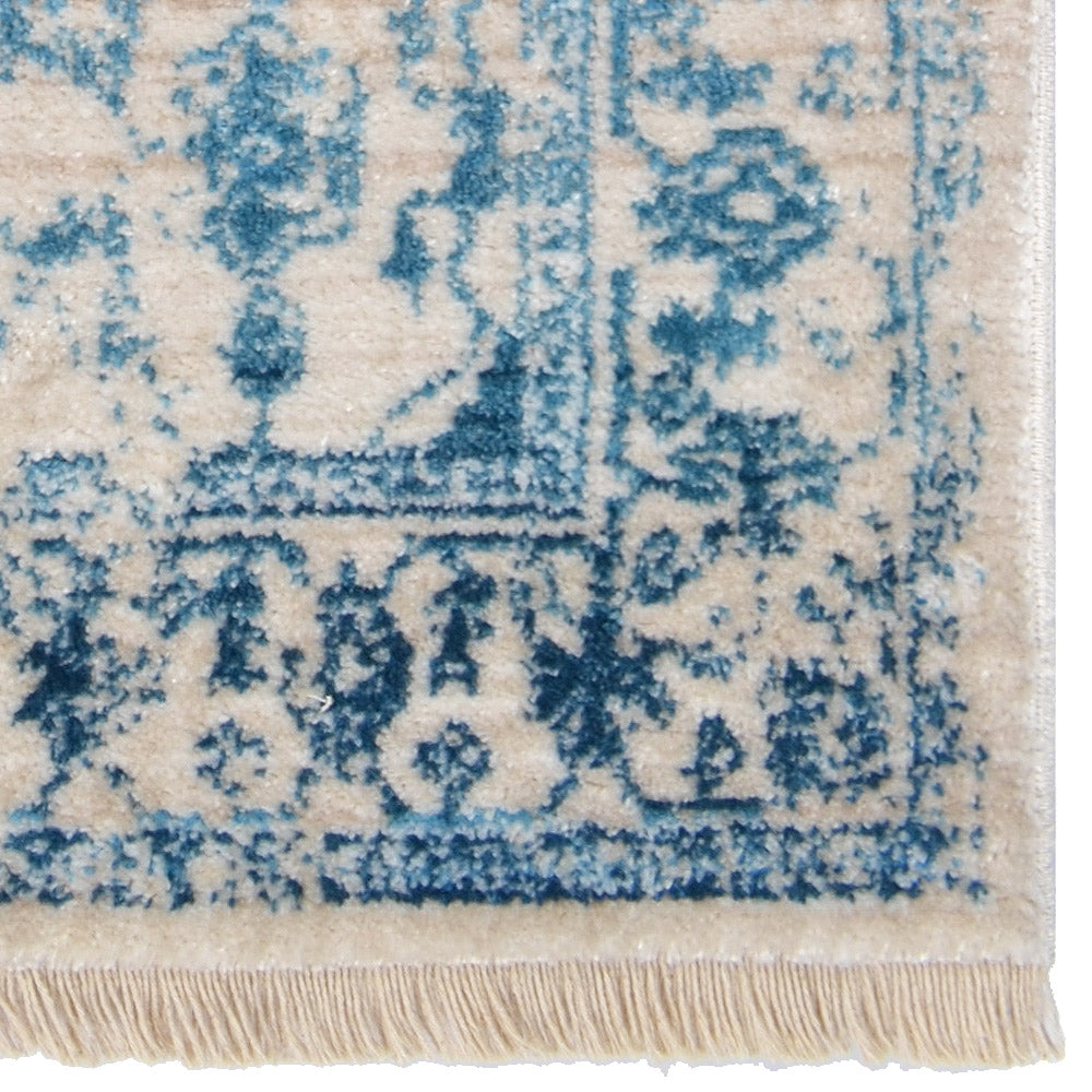Machine Woven Crossweave Polyester Area Rug Oriental Ivory Blue M00081