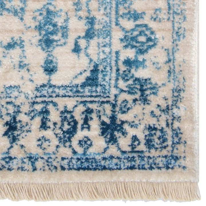 Machine Woven Crossweave Polyester Area Rug Oriental Ivory Blue M00081