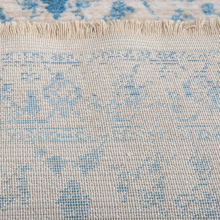 Machine Woven Crossweave Polyester Area Rug Oriental Ivory Blue M00081