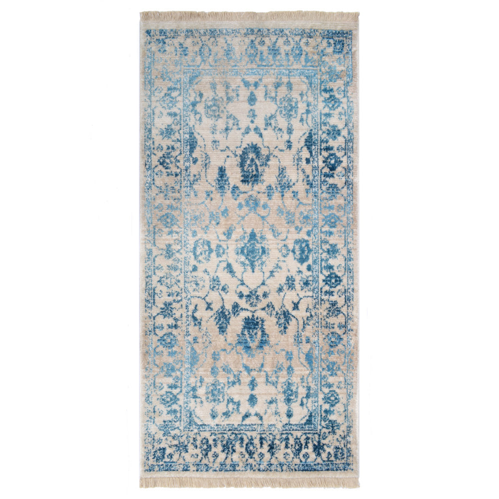 Machine Woven Crossweave Polyester Area Rug Oriental Ivory Blue M00081