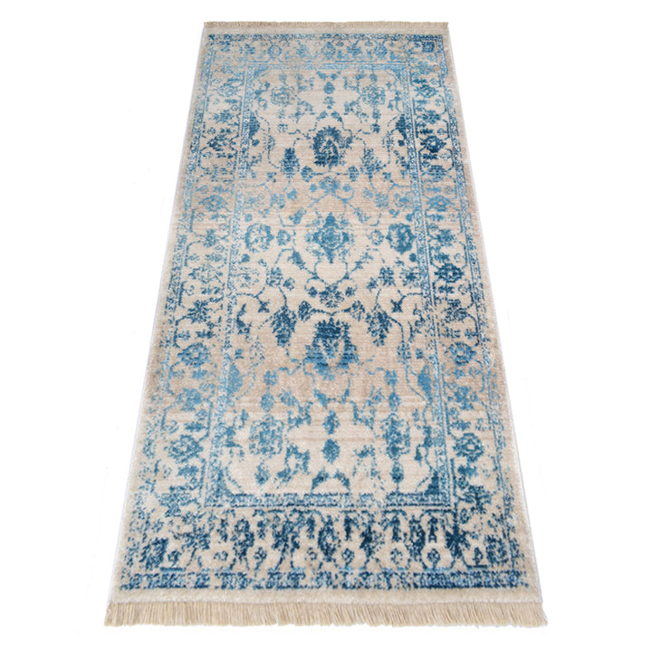 Machine Woven Crossweave Polyester Area Rug Oriental Ivory Blue M00081