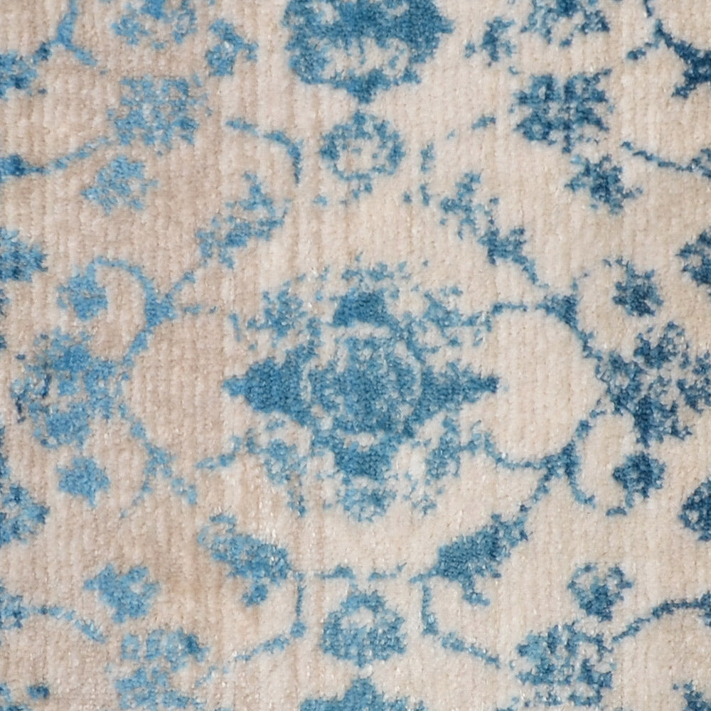 Machine Woven Crossweave Polyester Area Rug Oriental Ivory Blue M00081