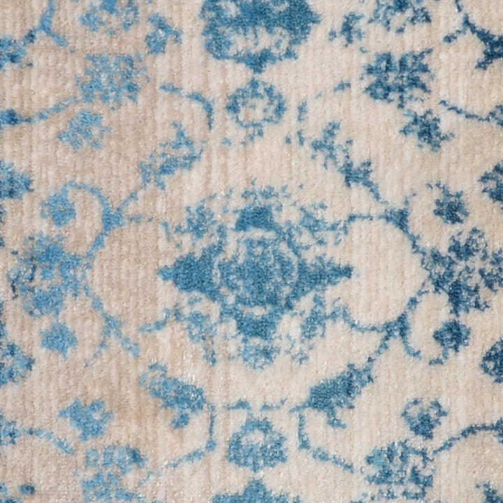 Machine Woven Crossweave Polyester Area Rug Oriental Ivory Blue M00081