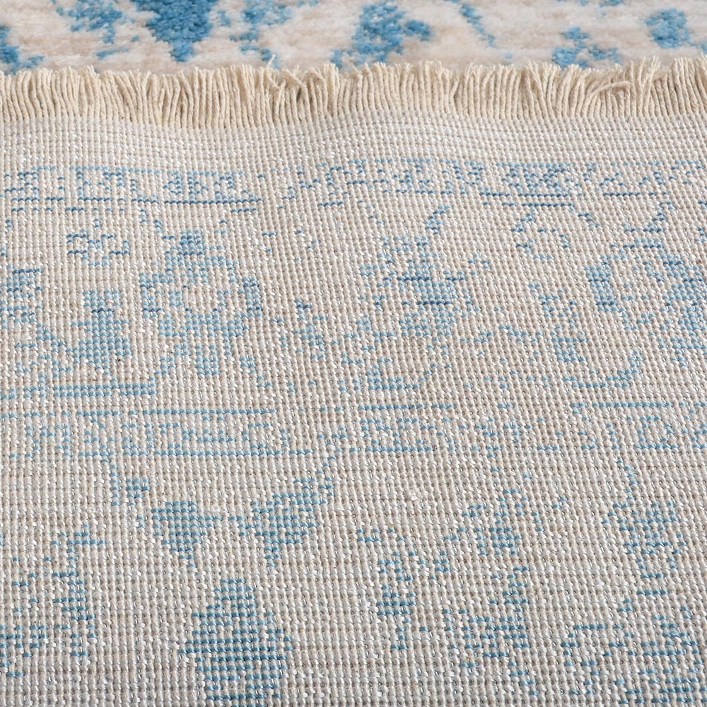 Machine Woven Crossweave Polyester Area Rug Oriental Ivory Blue M00081