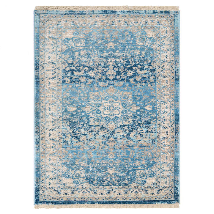 Machine Woven Crossweave Polyester Area Rug Oriental Blue M00082